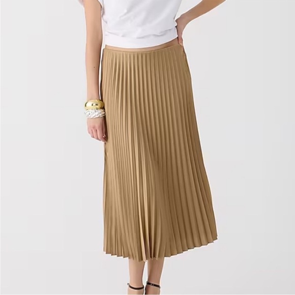 J crew NEW Gwyneth pleated slip skirt camel size Small $128 Lagenlook midi - Picture 1 of 13